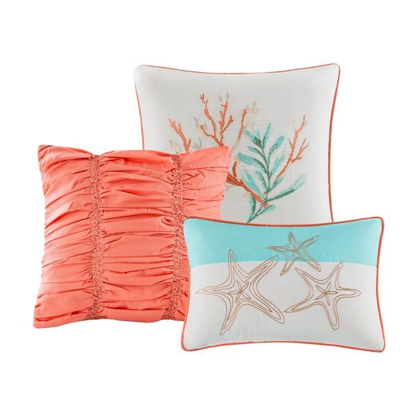 Pebble Beach 6 Piece Cotton Sateen Reversible Coverlet Set - Coral