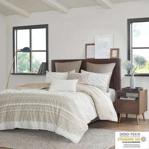 Mila 3 Piece Cotton Taupe Comforter Set with Chenille Tufting by INK+IVY - Gifts for You 'n Me