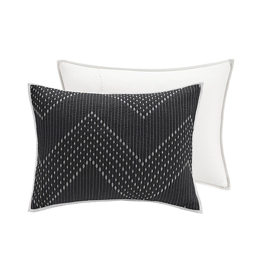 Pomona Cotton Embroidered 3 Piece Coverlet Set - Black