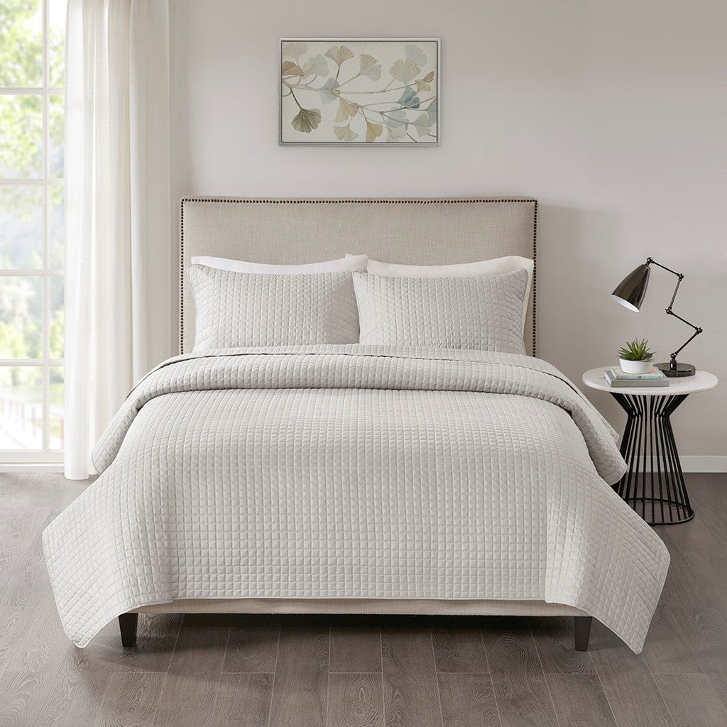 Otto 3 Piece Reversible Quilt Set - Grey