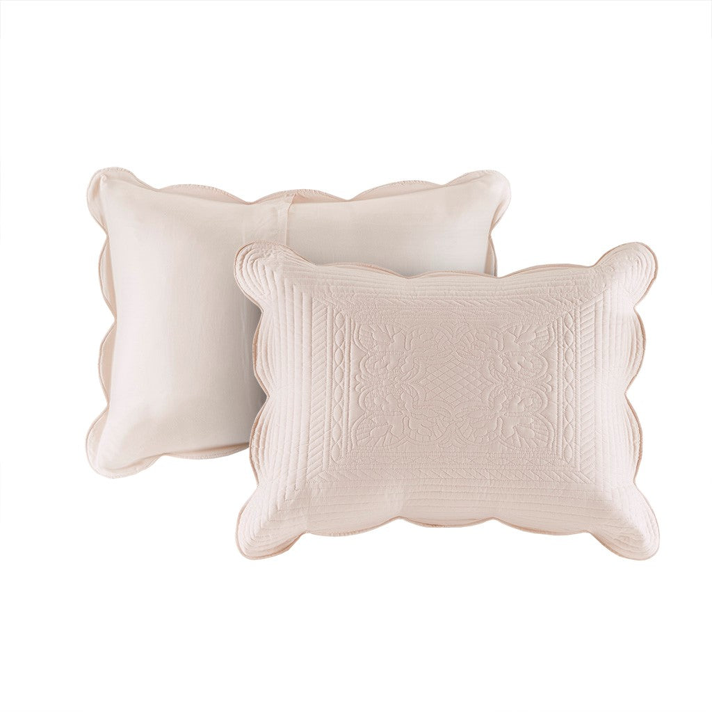 Tuscany 3 Piece Reversible Scalloped Edge Coverlet Set - Blush