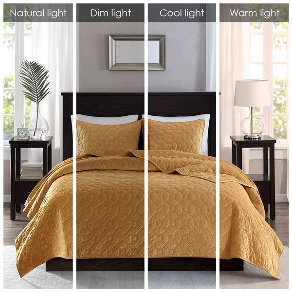 Harper Velvet 3 Piece Coverlet Set - Mustard