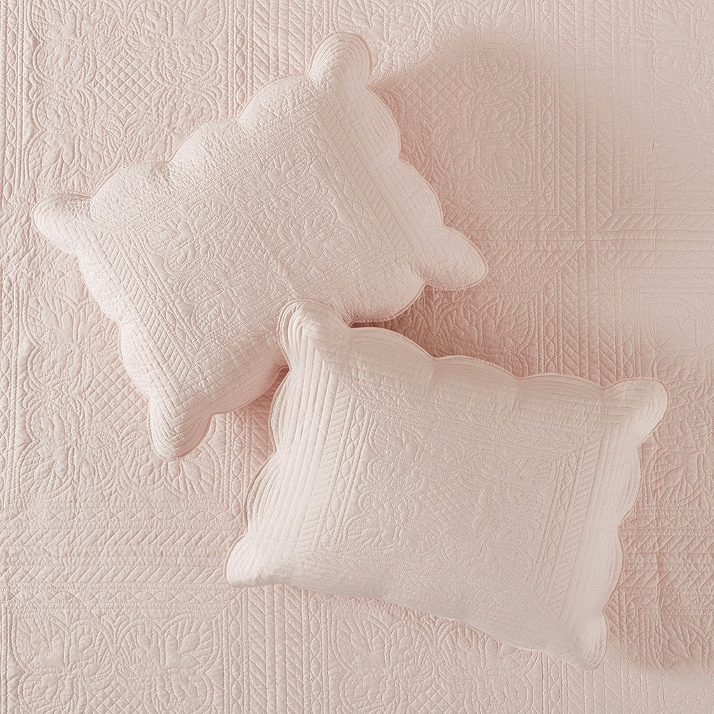Tuscany 3 Piece Reversible Scalloped Edge Coverlet Set - Blush