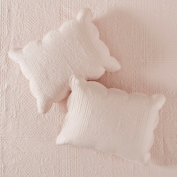 Tuscany 3 Piece Reversible Scalloped Edge Coverlet Set - Blush