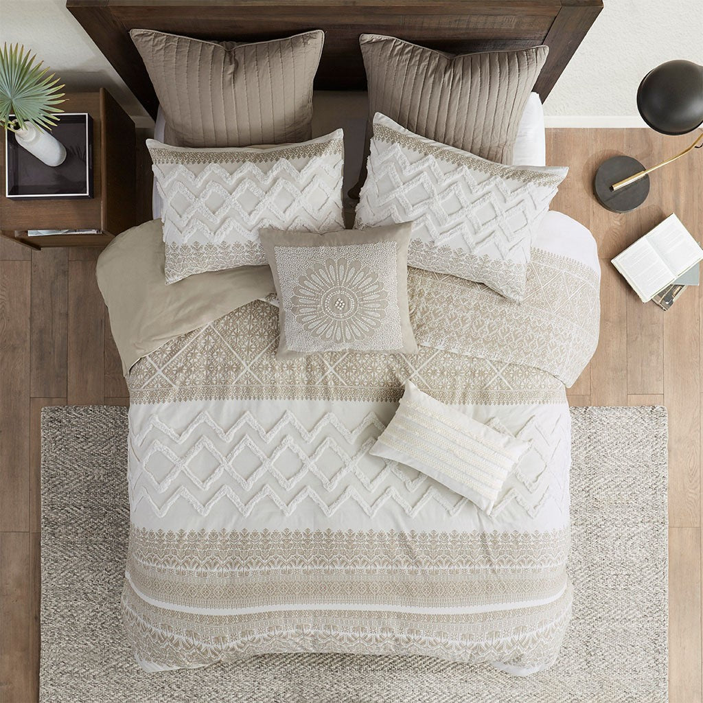 Mila 3 Piece Cotton Taupe Comforter Set with Chenille Tufting by INK+IVY
