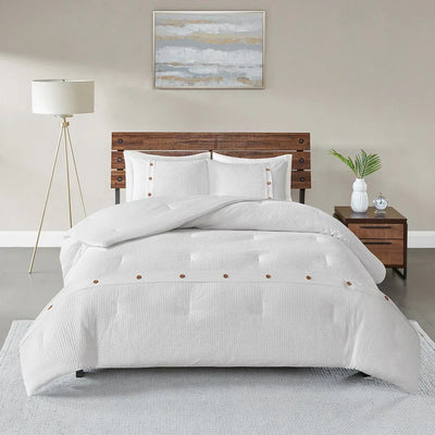 Finley 3 Piece Cotton Waffle Weave Comforter set - White