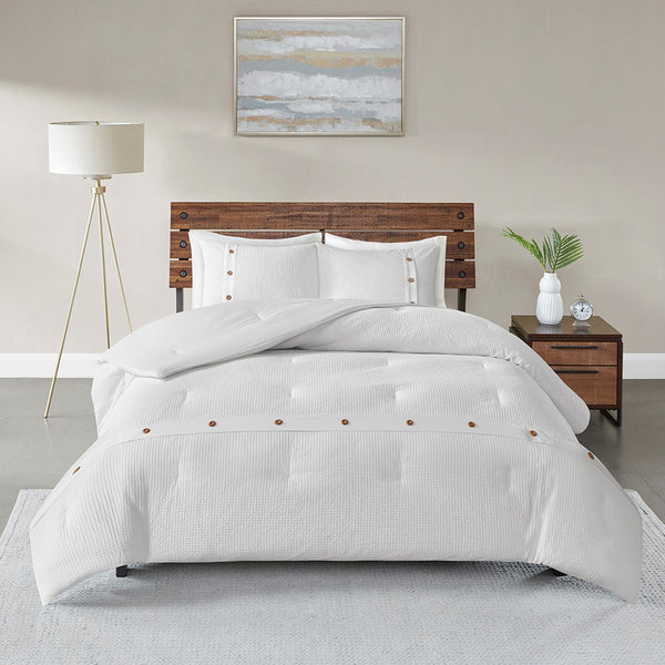 Finley 3 Piece Cotton Waffle Weave Comforter set - White - Gifts for You 'n Me