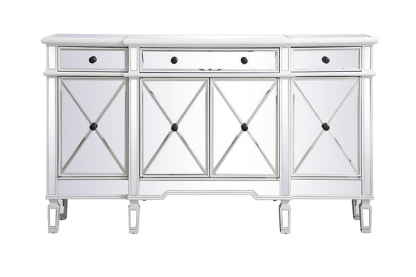 Elegant 60 Inch Mirrored Credenza in Antique White - Gifts for You 'n Me