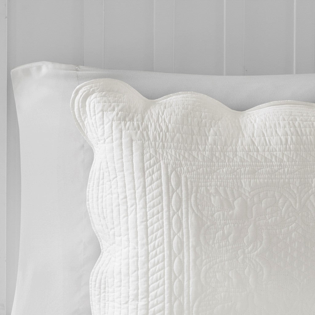 Tuscany 3 Piece Reversible Scalloped Edge Coverlet Set - White