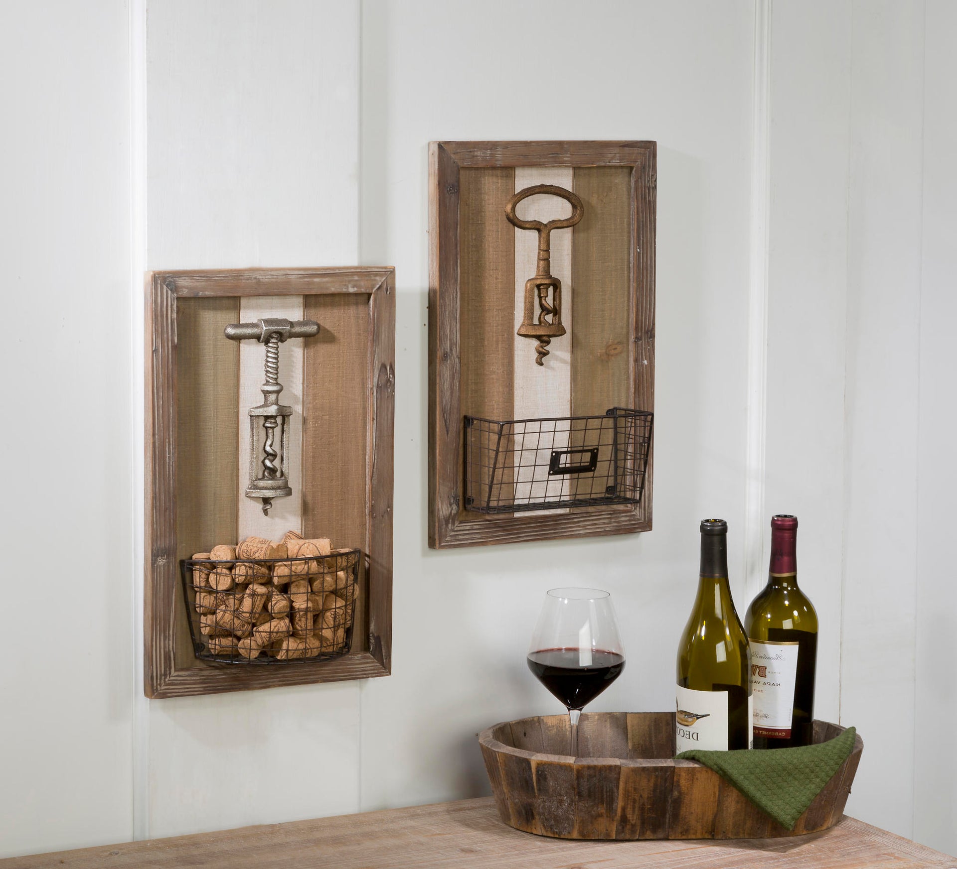 Corkscrew & Wire Basket Wall Art - Set of 2