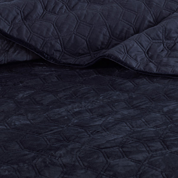 Harper Velvet 3 Piece Coverlet Set - Navy