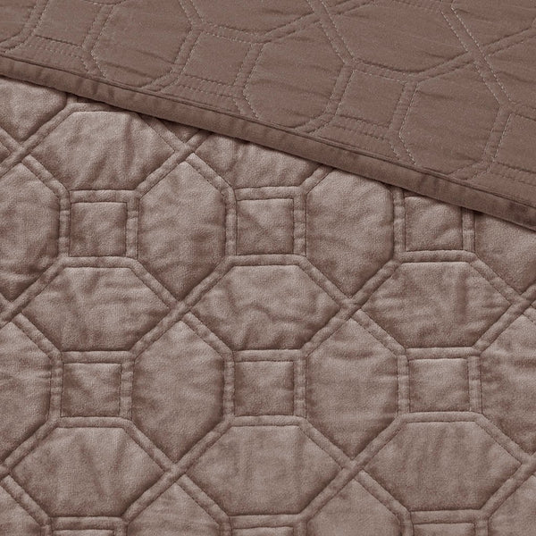 Harper Velvet 3 Piece Coverlet Set - Taupe