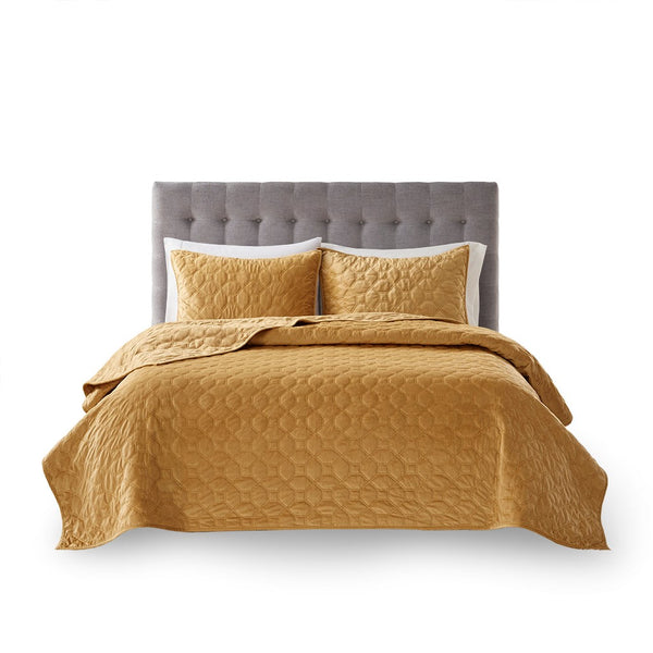 Harper Velvet 3 Piece Coverlet Set - Mustard