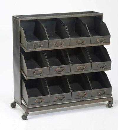 Industrial Black Iron 12-Bin Shelf