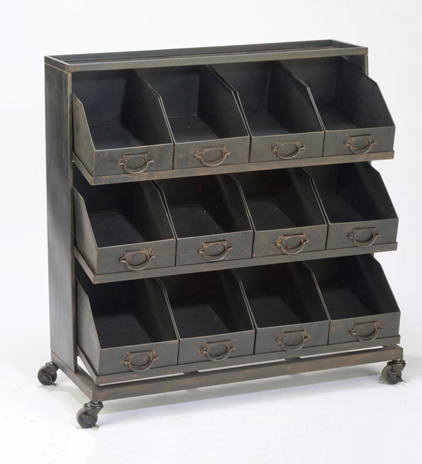 Industrial Black Iron 12-Bin Shelf