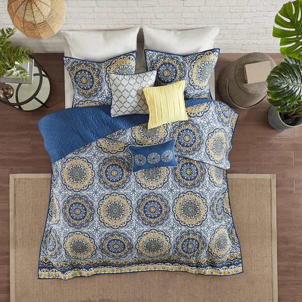 Tangiers 6 Piece Reversible Coverlet Set - Blue