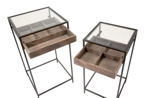Set of 2 Side Tables with Glass Top Storage Drawer - Gifts for You 'n Me