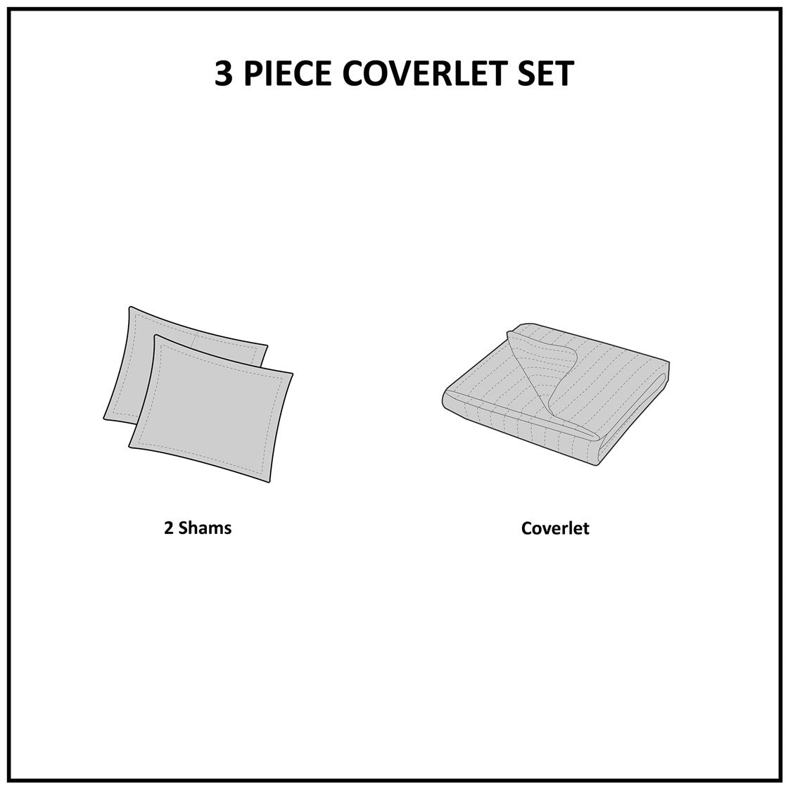 Pomona Cotton Embroidered 3 Piece Coverlet Set - Gray