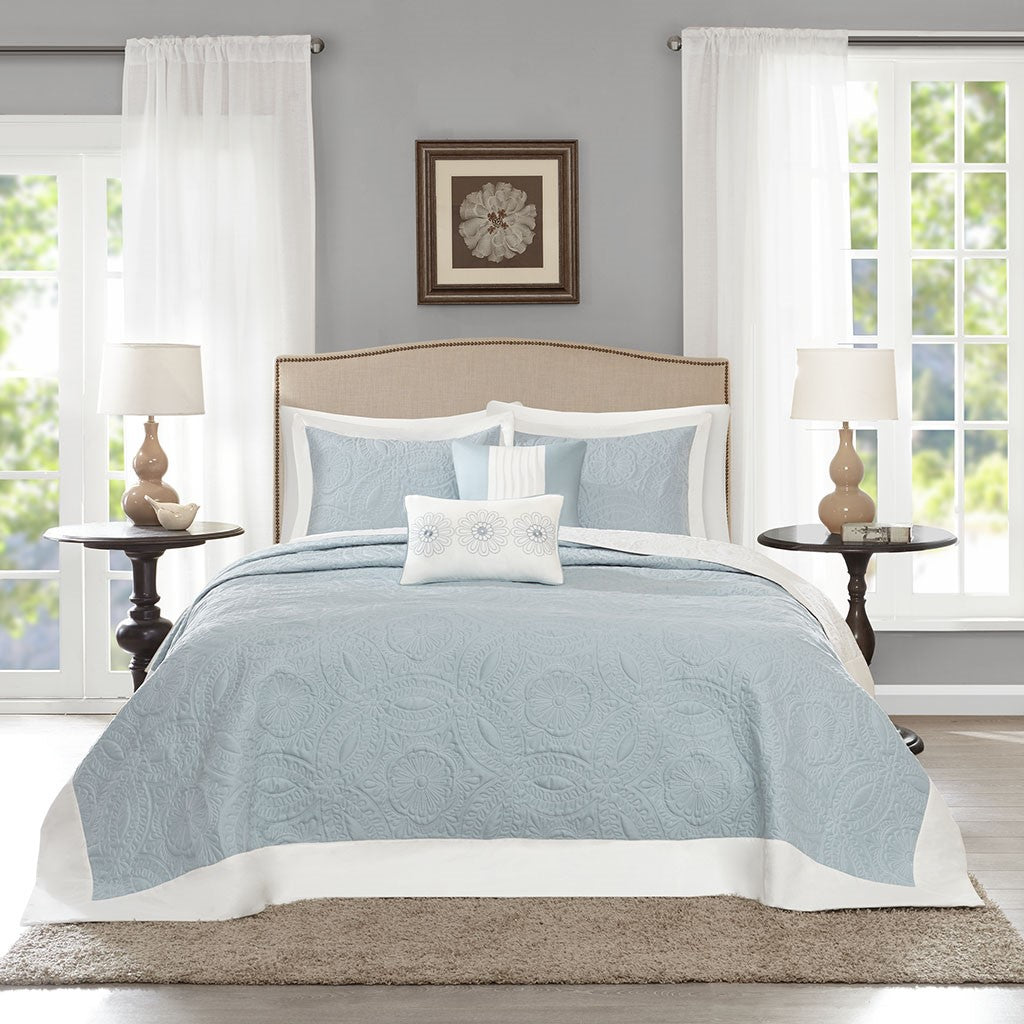 Ashbury 5 Piece Reversible Bedspread Set - Blue