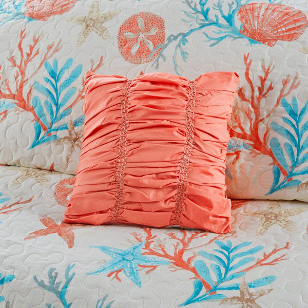 Pebble Beach 6 Piece Cotton Sateen Reversible Coverlet Set - Coral
