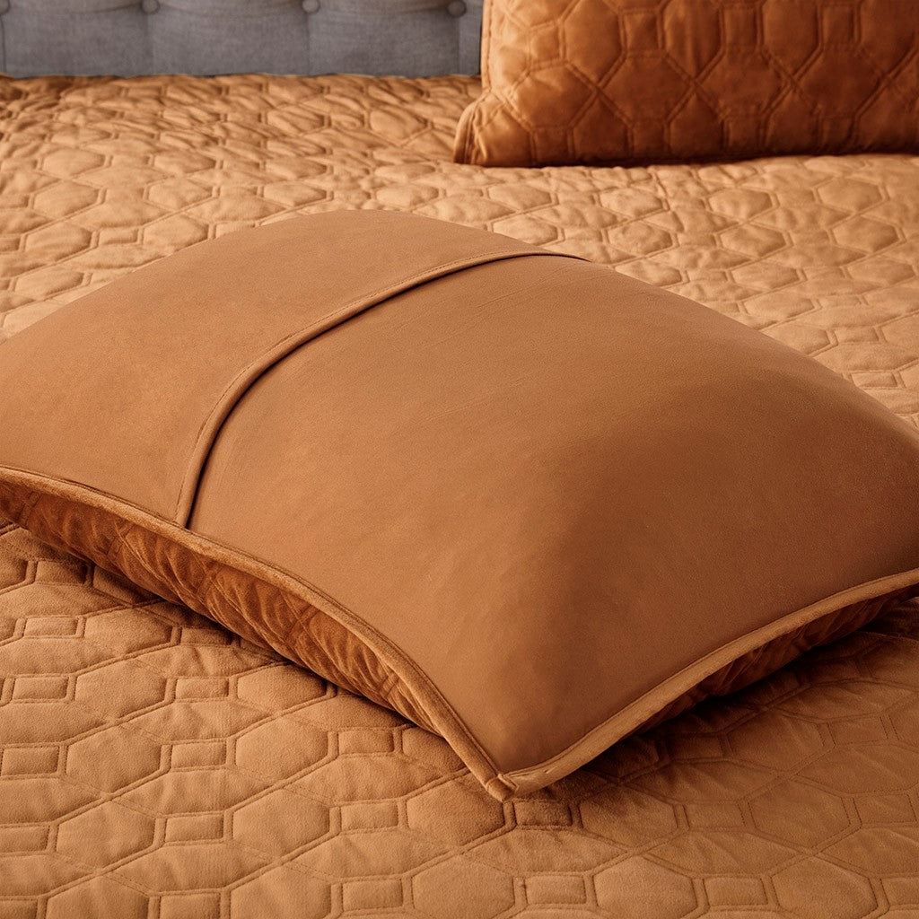 Harper Velvet 3 Piece Coverlet Set - Rust