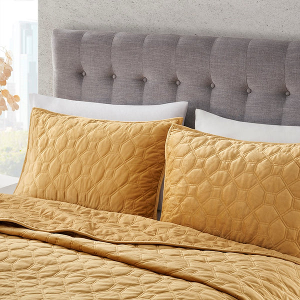 Harper Velvet 3 Piece Coverlet Set - Mustard