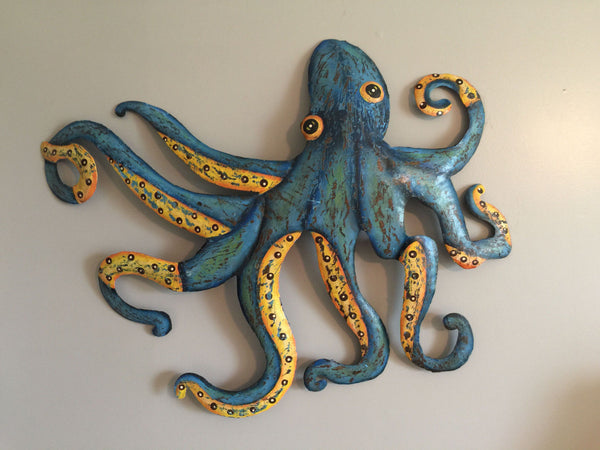 HAND HAMMERED RECYCLED METAL OCTOPUS WALL HANGING