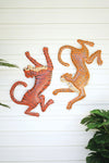 Set of 2 Hand Hammered Recycled Cheetah And Tiger Wall Hanging