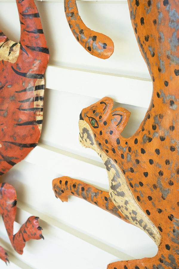 Set of 2 Hand Hammered Recycled Cheetah And Tiger Wall Hanging