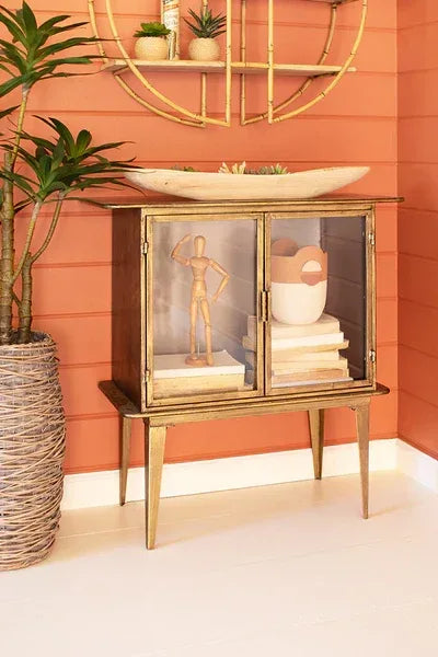 Antique Brass And Glass Two Door Cabinet - KALALOU - Gifts for You 'n Me