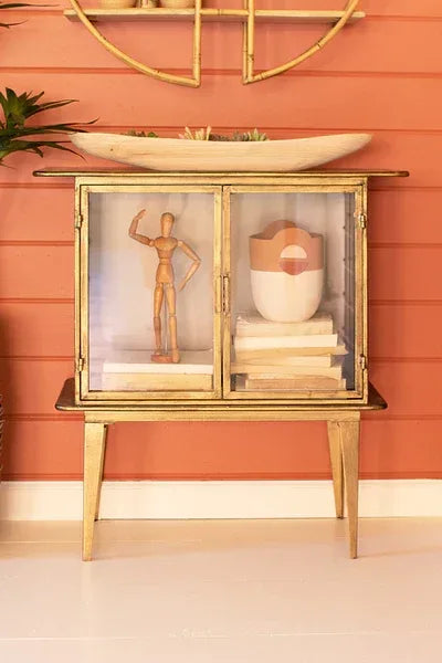 Antique Brass And Glass Two Door Cabinet - KALALOU - Gifts for You 'n Me