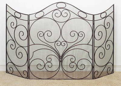 Antique Brown Iron Scroll Large Fire Screen with Mesh Backing - Oversized Firescreen