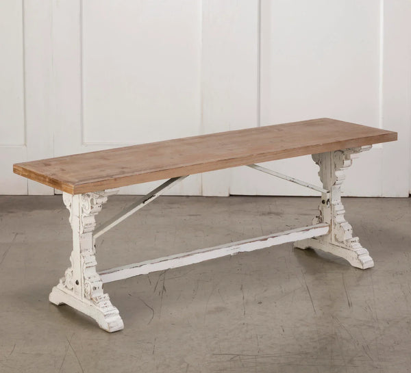 Antiqued Wooden French Farmhouse Bench - Gifts for You 'n Me