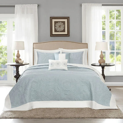 Ashbury 5 Piece Reversible Bedspread Set - Blue