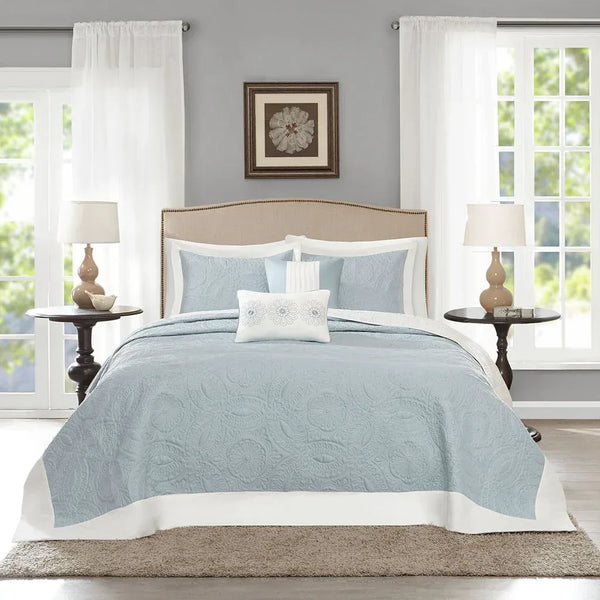 Ashbury 5 Piece Reversible Bedspread Set - Blue - Gifts for You 'n Me