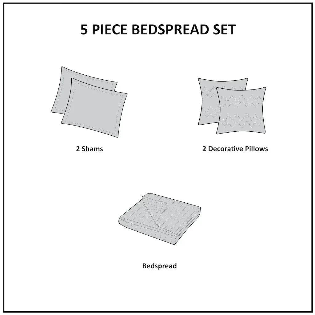 Ashbury 5 Piece Reversible Bedspread Set - Blue - Gifts for You 'n Me