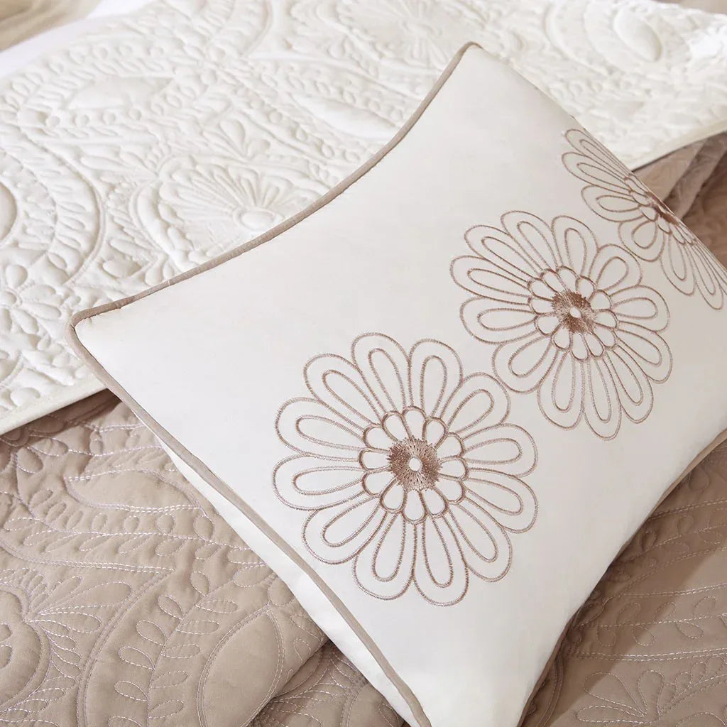 Ashbury 5 Piece Reversible Bedspread Set - Khaki - Gifts for You 'n Me