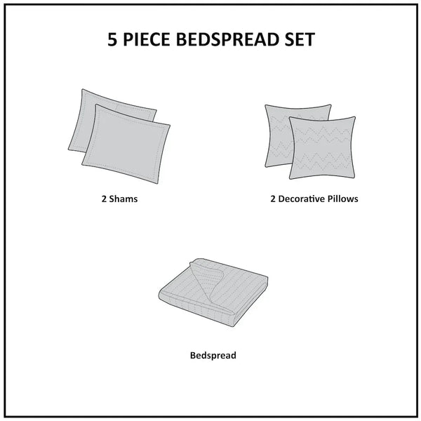 Ashbury 5 Piece Reversible Bedspread Set - Khaki - Gifts for You 'n Me