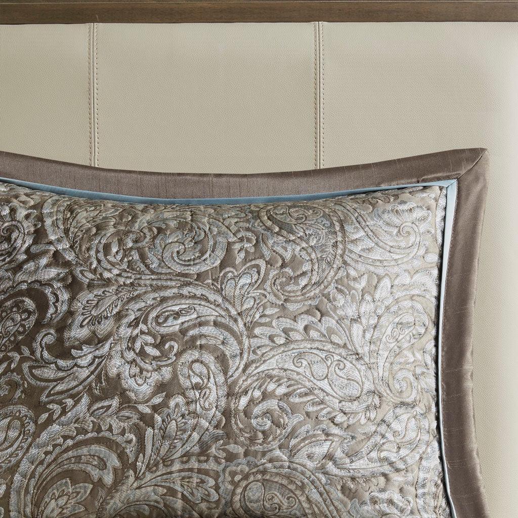 Aubrey 5 Piece Reversible Jacquard Bedspread Set in Blue/Brown - Gifts for You 'n Me