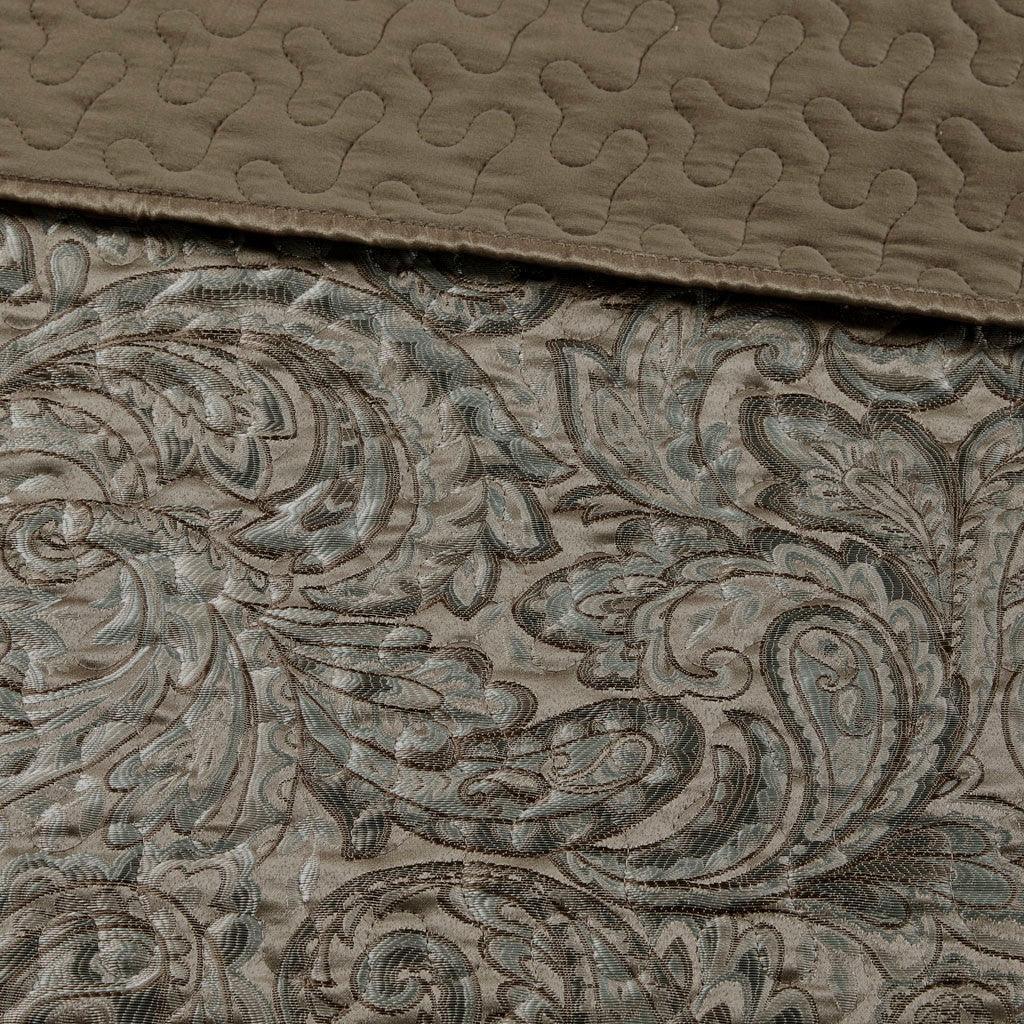 Aubrey 5 Piece Reversible Jacquard Bedspread Set in Blue/Brown - Gifts for You 'n Me