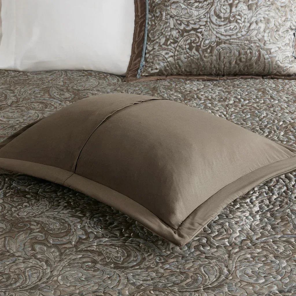 Aubrey 5 Piece Reversible Jacquard Bedspread Set in Blue/Brown - Gifts for You 'n Me