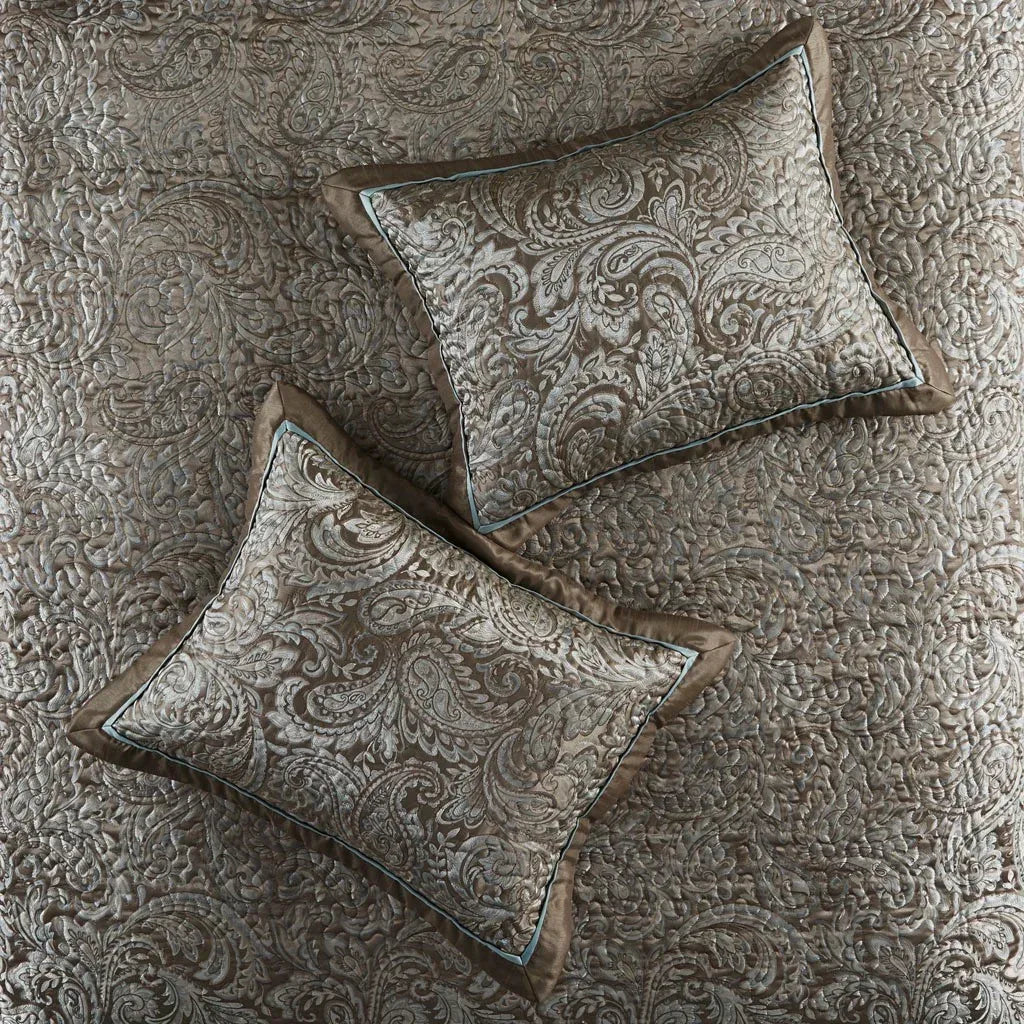 Aubrey 5 Piece Reversible Jacquard Bedspread Set in Blue/Brown - Gifts for You 'n Me
