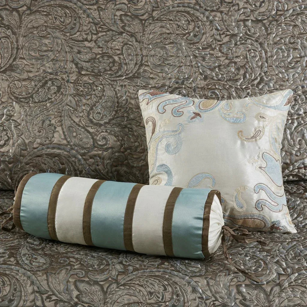 Aubrey 5 Piece Reversible Jacquard Bedspread Set in Blue/Brown - Gifts for You 'n Me