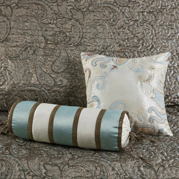 Aubrey 5 Piece Reversible Jacquard Bedspread Set in Blue/Brown - Gifts for You 'n Me