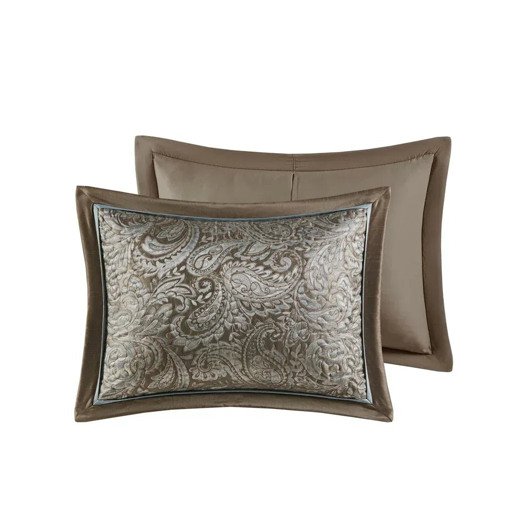 Aubrey 5 Piece Reversible Jacquard Bedspread Set in Blue/Brown - Gifts for You 'n Me