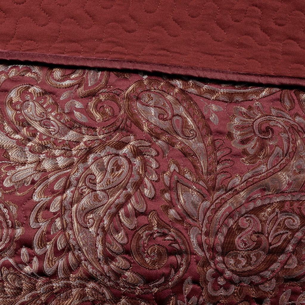 Aubrey 5 Piece Reversible Jacquard Bedspread Set in Burgundy - Gifts for You 'n Me