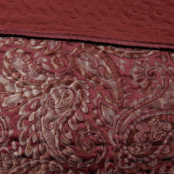 Aubrey 5 Piece Reversible Jacquard Bedspread Set in Burgundy - Gifts for You 'n Me