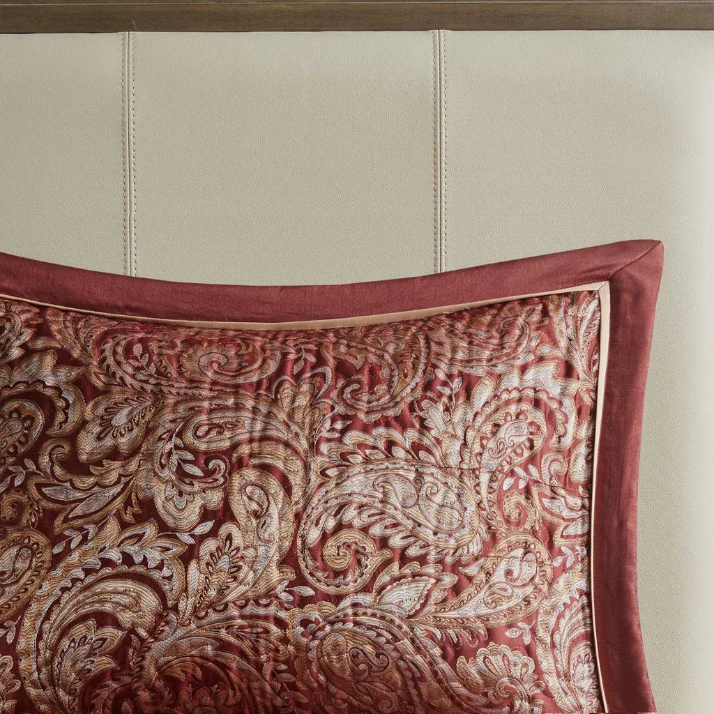 Aubrey 5 Piece Reversible Jacquard Bedspread Set in Burgundy - Gifts for You 'n Me