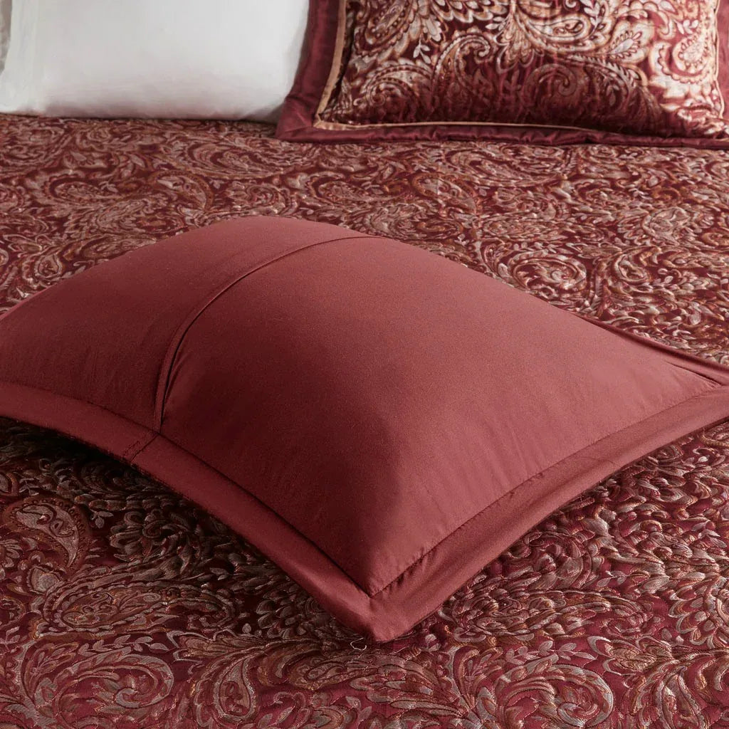 Aubrey 5 Piece Reversible Jacquard Bedspread Set in Burgundy - Gifts for You 'n Me