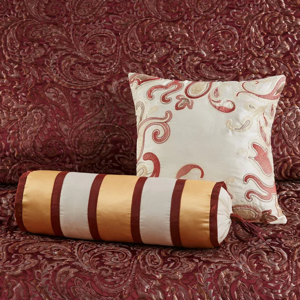 Aubrey 5 Piece Reversible Jacquard Bedspread Set in Burgundy - Gifts for You 'n Me